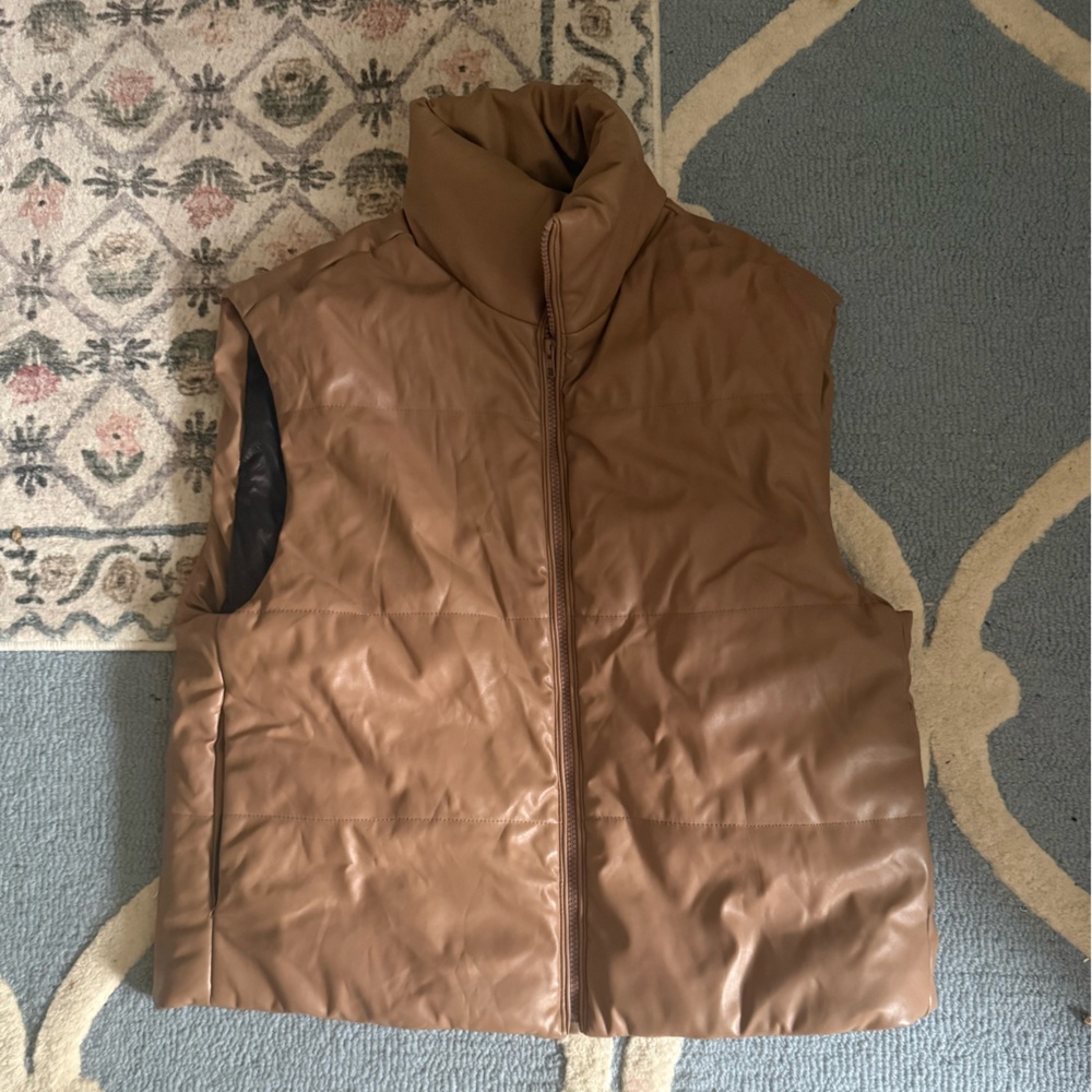 Entro Brown Faux Leather Puffer Vest